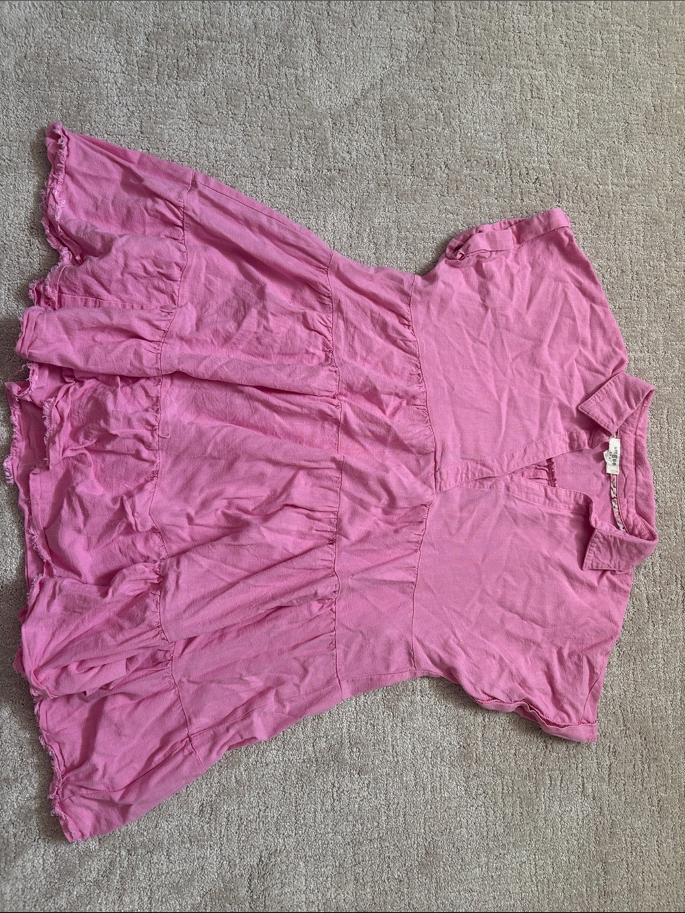 Umgee Pink Tiered Ruffle Short Sleeve Dress Womens Medium Linen Summer